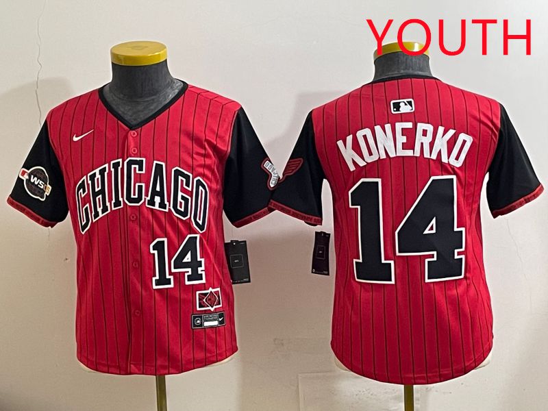 Youth 2025 Chicago White Sox #14 Konerko Red Stripe Joint Name Nike MLB Jersey style 8->youth mlb jersey->Youth Jersey